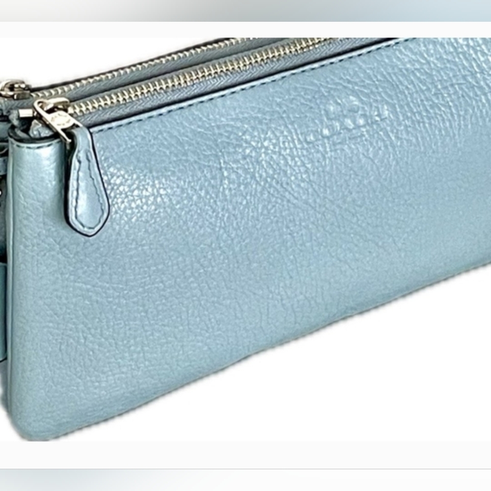Coach Sky Blue Double Zip Leather Wristlet